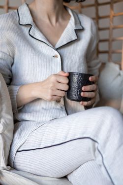 Pijamale damă din in - Off White/Black Stripes  S