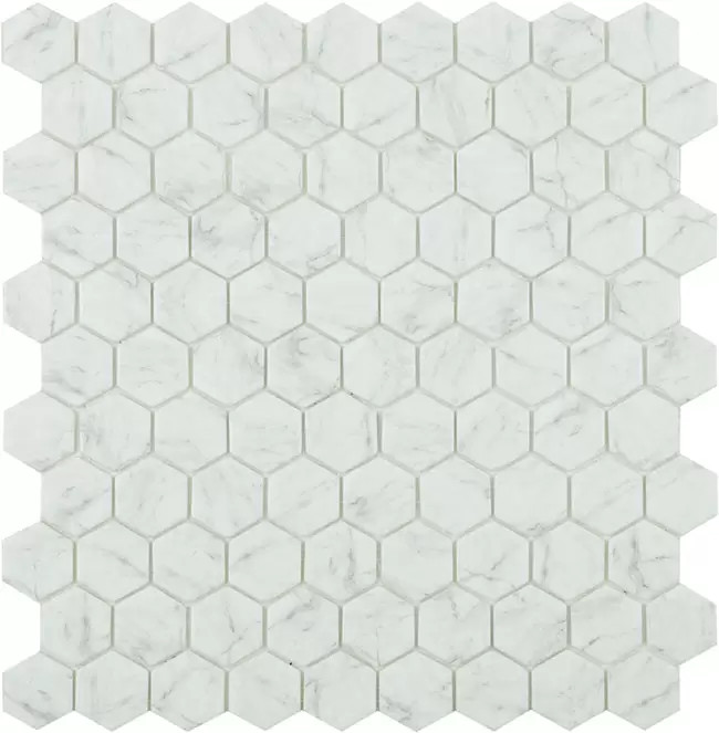 Mozaic sticla hexagonal Carrara Grey antiderapant